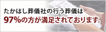 たかはし葬儀社の行う葬儀は97%の方が満足されております。